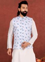 Cotton Print White Festival Wear Embroidery Work Readymade Men's Waist Coat